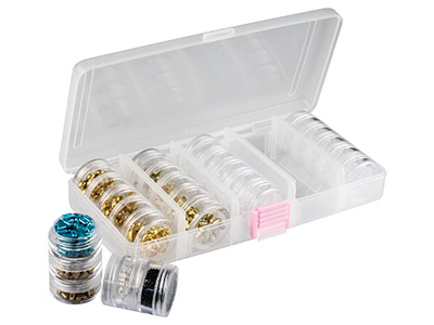 Set Of 25 Bead Storage Stack Jars  In A Clear Box