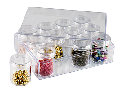 Clear Bead Storage Jar Set, 12     Large Jars In A Clear Box