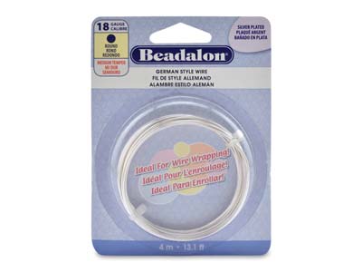Beadalon German Style Wire, Round, Silver Plated, 18 Gauge, 1.02mm X  4m