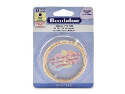 Beadalon German Style Wire, Round, Gold Colour, 18 Gauge, 1.02mm X 4m - Standard Image - 1