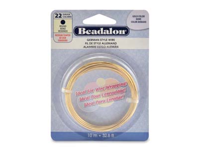 Beadalon German Style Wire, Round,  Gold Colour, 22 Gauge, 0.64mm X 10m - Standard Image - 1