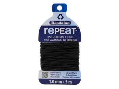 Beadalon rePEaT 100 Recycled      Braided Cord, 8 Strand, 1mm X 5m,  Black