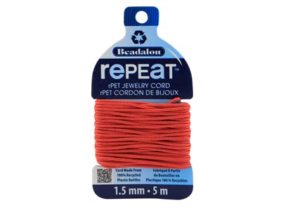 Beadalon rePEaT 100 Recycled      Braided Cord, 12 Strand, 1.5mm X   5m, Coral
