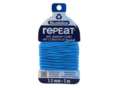 Beadalon rePEaT 100 Recycled      Braided Cord, 12 Strand, 1.5mm X   5m, Sky Blue