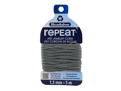 Beadalon rePEaT 100 Recycled      Braided Cord, 12 Strand, 1.5mm X   5m, Grey