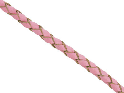 Pink Leather Braided Cord 3mm Round Diameter, 1 X 3 Metre Length