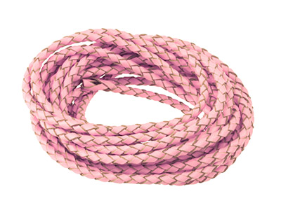 Pink Leather Braided Cord 3mm Round Diameter, 1 X 3 Metre Length - Standard Image - 2