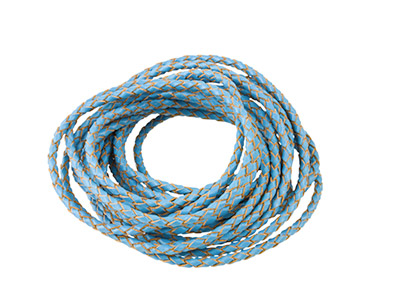 Blue Leather Braided Cord 3mm Round Diameter, 1 X 3 Metre Length - Standard Image - 2