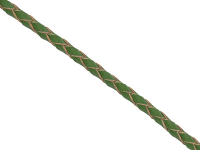 Dark Green Leather Braided Cord 3mm Round Diameter, 1 X 3 Metre Length