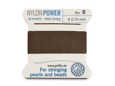 Griffin Nylon Power, Bead Cord,    Brown, Size 6