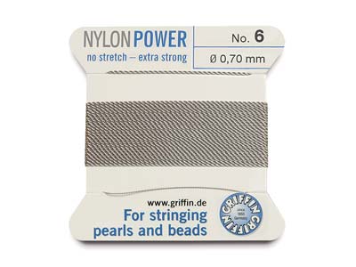 Griffin Nylon Power, Bead Cord,    Grey, Size 6