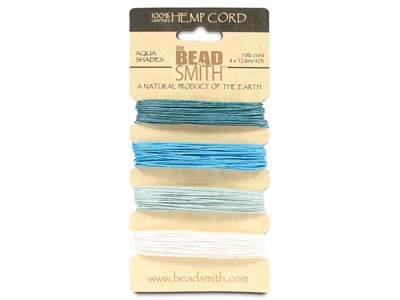 Beadsmith Natural Elements, Hemp   Cord, 4 Colour, Aqua, 0.55mm