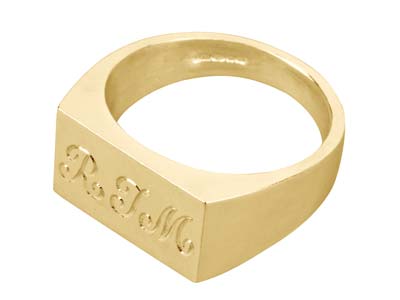 9ct Yellow Gold Initial Ring        Rectangular 18x10mm Hallmarked Head Depth 1.75mm Size R, 100% Recycled  Gold - Standard Image - 3