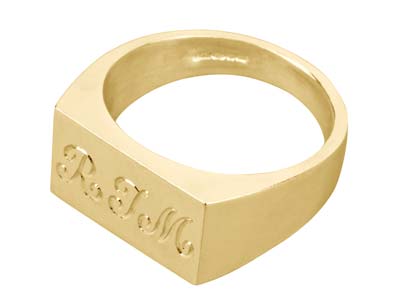 9ct Yellow Gold Initial Ring        Rectangular 17x11mm Hallmarked Head Depth 2.1mm Size R, 100% Recycled   Gold - Standard Image - 3
