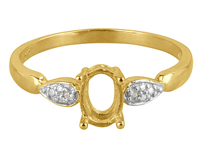 9ct Yellow Gold Semi Set           Diamond Ring Mount Hallmarked 2    Round Total 0.01ct Centre To       Accommodate 7x5mm Oval