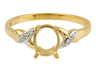 9ct Yellow Gold Semi Set           Diamond Ring Mount Hallmarked 4    Round Total 0.02ct Centre To       Accommodate 6x8mm Oval