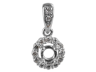9ct White Gold Semi Set Pendant    Mount 14 Round Hallmarked Total    0.12ct Centre To Accomodate 3.0mm - Standard Image - 2