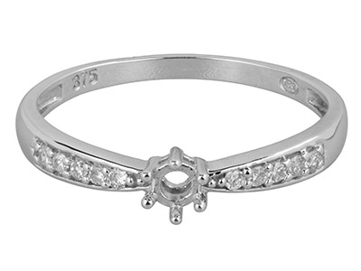 9ct White Gold Semi Set            Diamond Ring Mount Hallmarked 10   Round Total 0.10ct. Centre To      Accommodate 3.5mm - Standard Image - 1