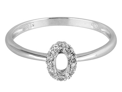 9ct White Gold Semi Set            Diamond Ring Mount Hallmarked 14   Round Total 0.07ct Centre To       Accommodate 5x3mm Oval