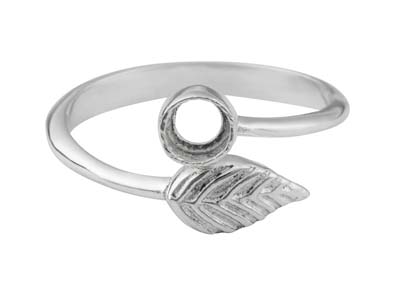 Sterling Silver Adjustable Ring    With Leaf And 4mm Cup