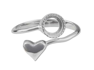 Sterling Silver Adjustable Ring    With Heart And 6mm Cup