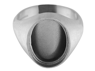 Sterling Silver Rubover Ring Mount  Oval Hallmarked Stone Size 16x12mm, Finger Size R, Solid Head And       Hollowed Shoulders - Standard Image - 1