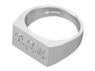 Sterling Silver Initial Rectangular Ring Hallmarked 17.5x12mm Head      Depth 5mm Size R - Standard Image - 3