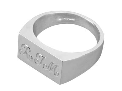 Sterling Silver Initial Rectangular Ring 14x7mm Hallmarked Head Depth   1.5mm Size L1/2, 100% Recycled      Silver - Standard Image - 3