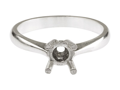 Sterling Silver Round 4 Claw Bezel Ring Mount Hallmarked 4.0mm 0.25pt Size M - Standard Image - 1