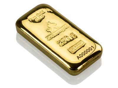 Fine Gold Bar 250gm Cast UK Design  With A Serial Number, 100 Recycled Gold
