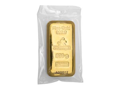 Fine Gold Bar 500gm Cast UK Design  With A Serial Number, 100% Recycled Gold - Standard Image - 2