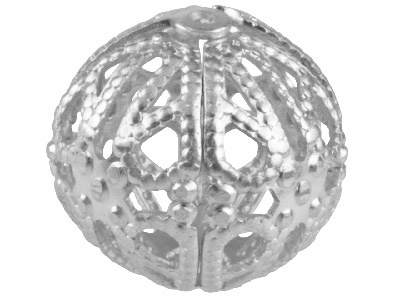 Pack of 6, 14.0mm Round Filigree Beads Silver Plated