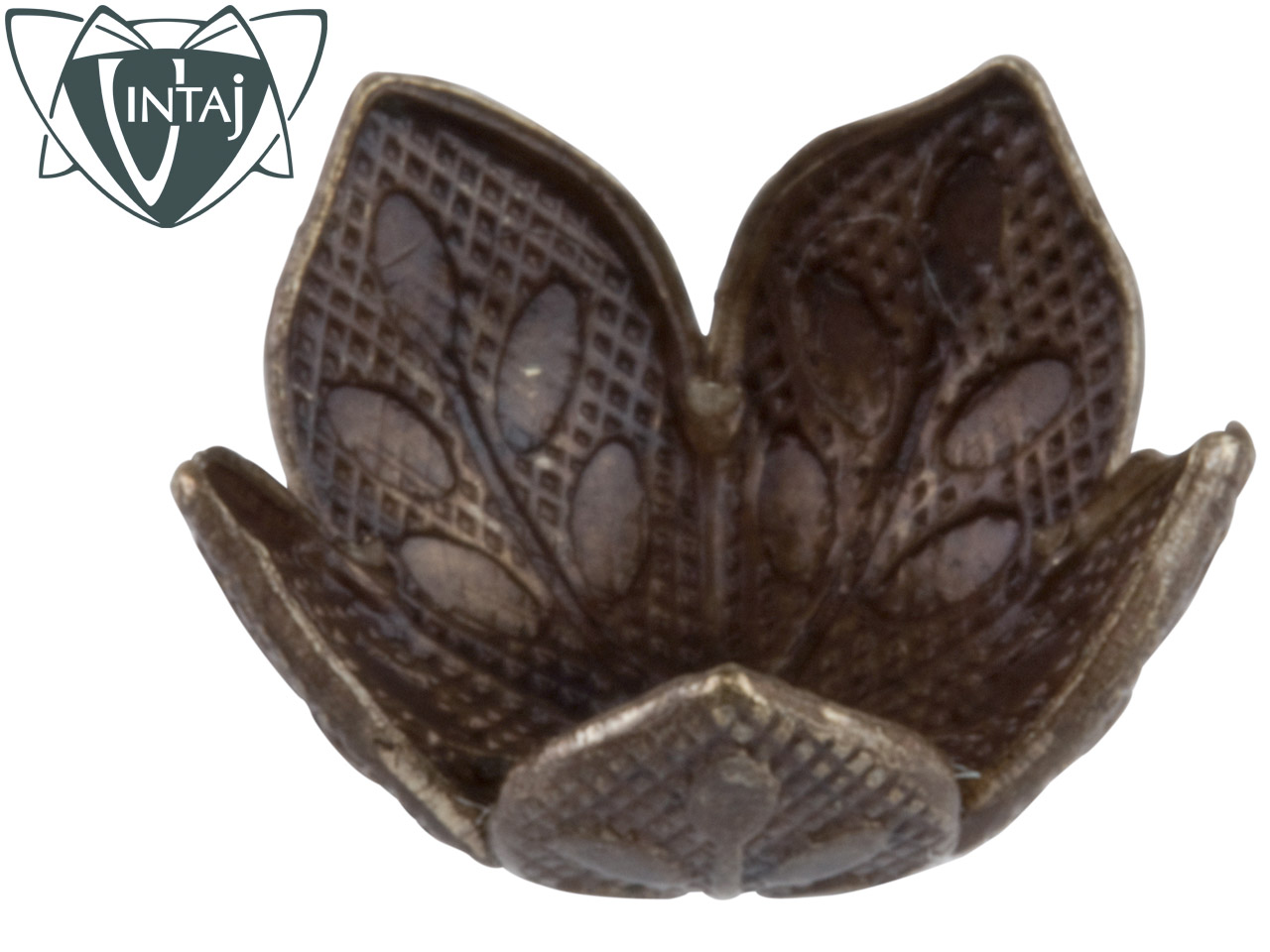 Pack of 6, Vintaj Brass Foliage Bead Cap 8mm