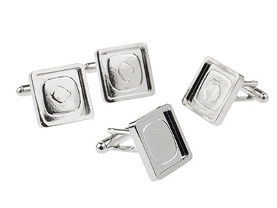Rhodium Plated Square Heavy Weight Cuff Link 16mm Pack of 4 - Standard Image - 1