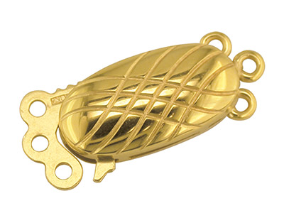 9ct Yellow 13mm Ov.patt.3 Row Clasp. 13x5mm-3 Diag.curved Soft Ridges