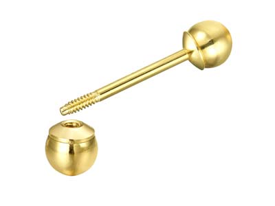 9ct Yellow Gold 4mm Threaded Ball  Stud And Ear Back - Standard Image - 2
