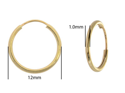 9ct Yellow Gold Endless Hoops 12mm Pack of 2 - Standard Image - 2