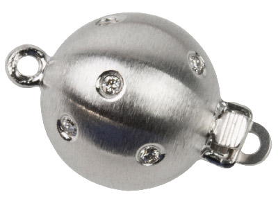 9ct White Ball Clasp With Cz, 12mm