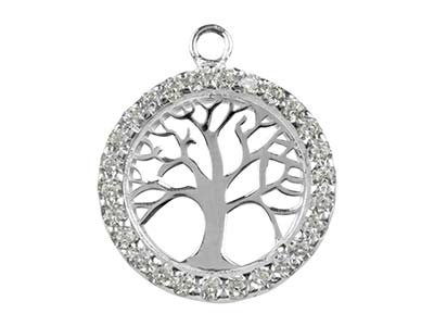 Sterling Silver Tree Of Life       Cubic Zirconia Channel Set 18mm - Standard Image - 1