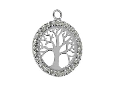 Sterling Silver Tree Of Life       Cubic Zirconia Channel Set 18mm - Standard Image - 2
