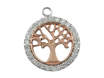 Sterling Silver Tree Of Life       Cubic Zirconia Channel Set Rose    Plate 18mm