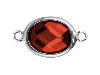 Sterling Silver Oval Connector With Garnet Colour Cubic Zirconia 10x8mm