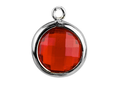 Sterling Silver Round Drop With    Garnet Colour Cubic Zirconia , 8mm