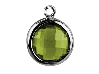 Sterling Silver Round Drop With     Peridot Colour Cubic Zirconia , 8mm - Standard Image - 1