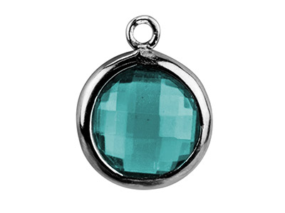 Sterling Silver Round Drop With    Aqua Cubic Zirconia , 8mm