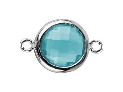 Sterling Silver Round Connector    With Aqua Cubic Zirconia 8mm - Standard Image - 1