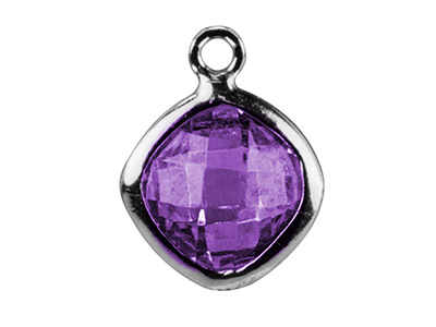 Sterling Silver Square Drop With   Amethyst Colour Cubic Zirconia,