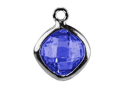Sterling Silver Square Drop With   Swiss Blue Cubic Zirconia, 6 MM