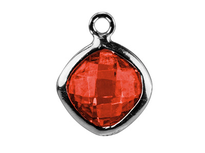 Sterling Silver Square Drop With   Garnet Colour Cubic Zirconia, 6 MM