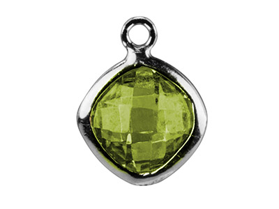 Sterling Silver Square Drop With   Peridot Colour Cubic Zirconia, 6mm